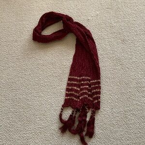 Anthropologie Smocked Ruched Tassel Fringe Scarf Luxurious Deep Wine Red VEUC